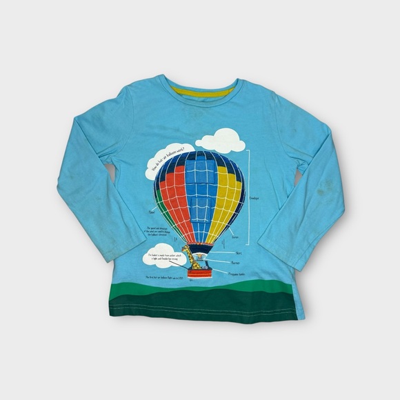 Mini Boden Hot Air Balloon Educational Applique Long Sleeve Blue Shirt - Picture 2 of 6